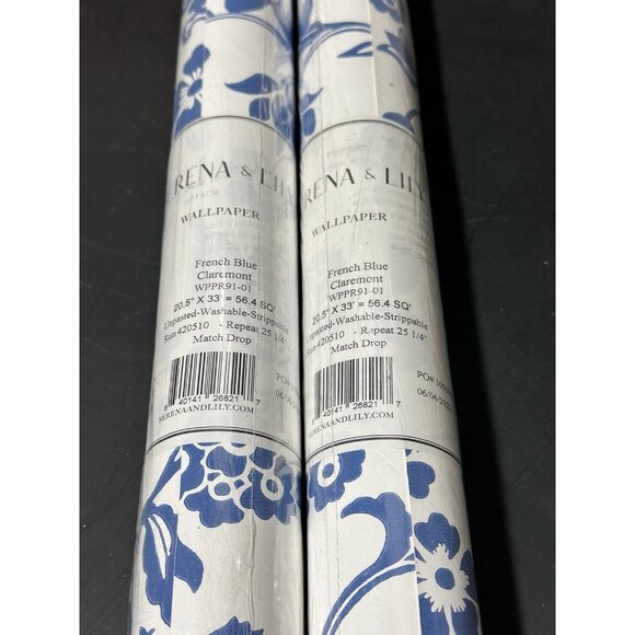 Serena & Lily Claremont Floral Print Wallpaper (Set of 2 Rolls)-French Blue - Picture 2 of 4